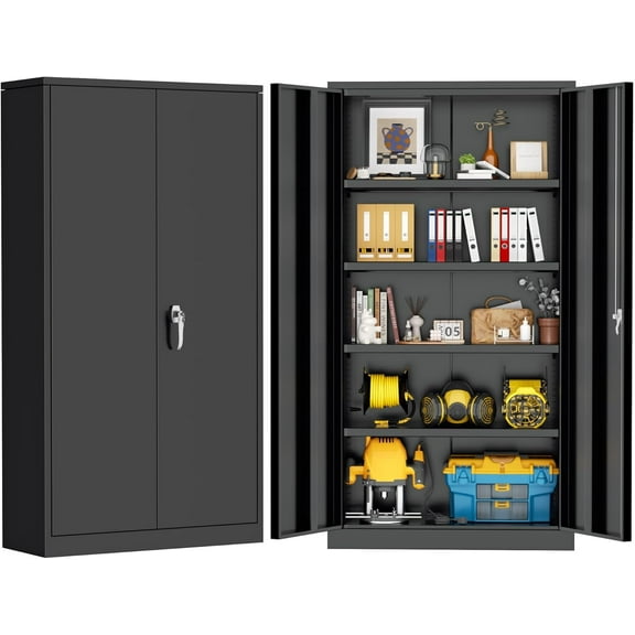 SOLAURA Metal Storage Cabinet with Locking Doors and 4 Adjustable Shelves, 72"H x 36"W x 18"D Cabinet for Office, Home, Garage, Warehouse(Black)