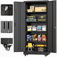 thumbnail image 1 of SOLAURA Metal Storage Cabinet with Wheels, 73" Garage Rolling Cabinet with Locking Door and 4 Shelves, Tool Cabinet on Caster for Home, Office, Black, 1 of 8