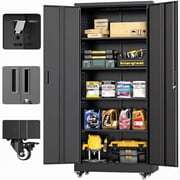 SOLAURA Metal Storage Cabinet with Wheels, 73" Garage Rolling Cabinet with Locking Door and 4 Shelves, Tool Cabinet on Caster for Home, Office, Black