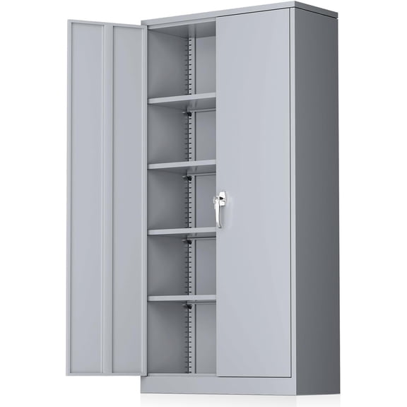 SOLAURA Metal Storage Garage Cabinets with Locking Doors and Adjustable Shelves, 72 inch Tall Steel Storage Cabinet for Office, Home (Cement Grey)