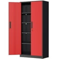 thumbnail image 1 of SOLAURA Metal Storage Office Cabinets with Locking Doors and Adjustable Shelves, 71 inch Tall Steel Storage Cabinet for Office, Home (Black Red), 1 of 8