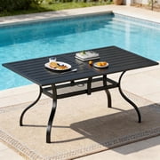 SOLAURA Outdoor Dining Table, 60" x 37"Outdoor Rectangular Metal Table with 1.57" Umbrella Hole, for Backyards, Porches, Gardens or Poolside, Black