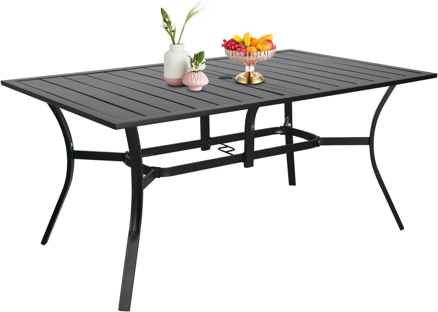 SOLAURA Outdoor Dining Table Patio Metal Rectangle Bistro Table for 6