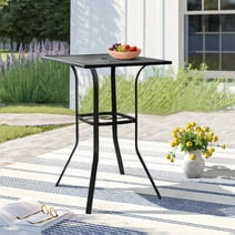 SOLAURA Outdoor Patio Bar Height Table Metal Bistro Table with Umbrella Hole, Black