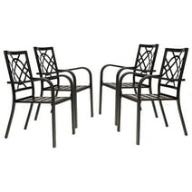 SOLAURA Outdoor Patio Stackable Wrought Iron Dining Chairs Set of 4- Black