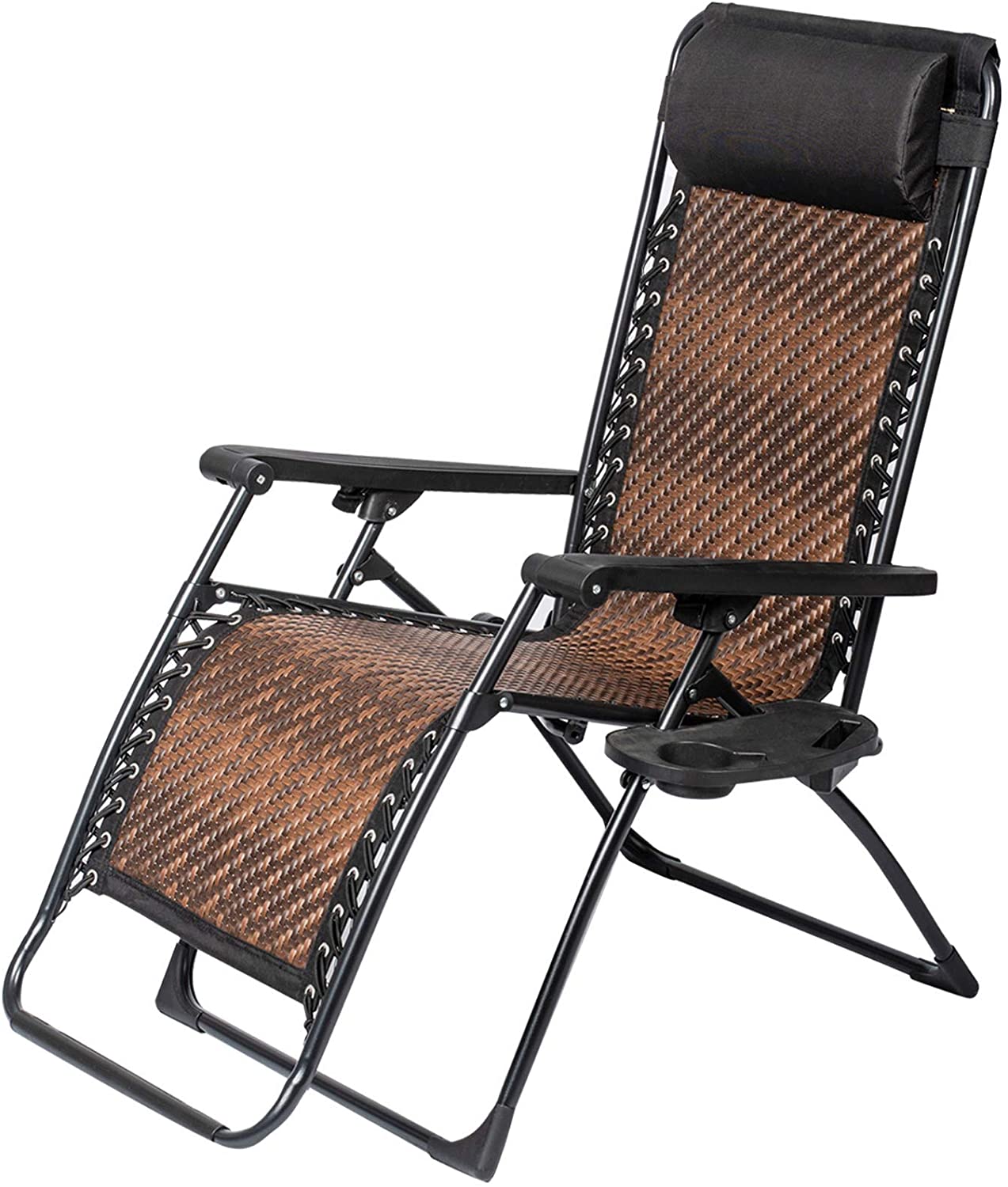 SOLAURA Outdoor Zero Gravity Lounge Chair Patio Adjustable Folding Wicker Recliner - Brown - image 1 of 6