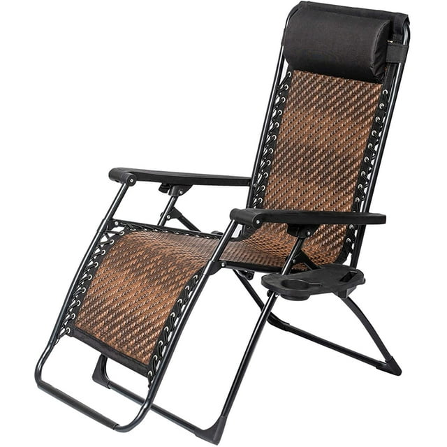 SOLAURA Outdoor Zero Gravity Lounge Chair Patio Adjustable Folding Wicker Recliner - Brown