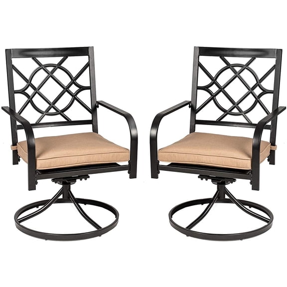 SOLAURA Patio Metal Swivel Chairs Outdoor Dining Chairs Set of 2 with Brown Cushion
