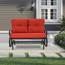 SOLAURA Patio Outdoor Glider Bench Wrought Iron Chair with Red Cushions