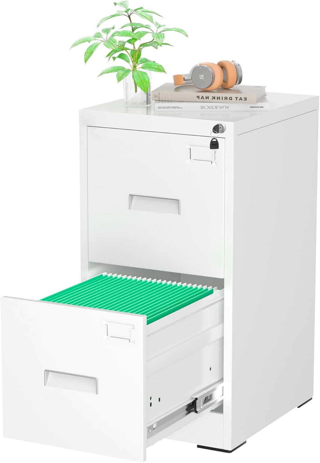 SOLAURA  18" Deep 2 Drawer Vertical Letter File Cabinet, White