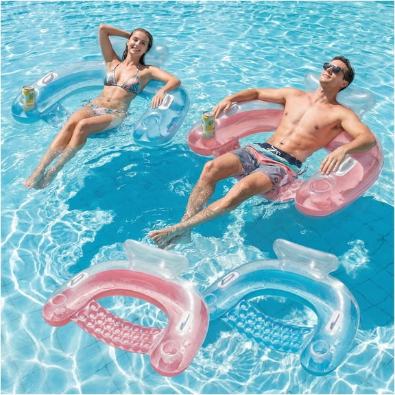 SOLAVERO Inflatable Pool Floats Adult, Inflatable Pool Floating Lounge Chair with Cup Holders, Handles & Ergonomic Headrest for Swimming Pool
