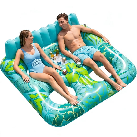 SOLAVERO Inflatable Pool Lounger Float, 61"×71" Tanning Pool Float with Cup Holders, Water Floats for 2 Adults Person, Rafts for Swimming Pool, Lake, River