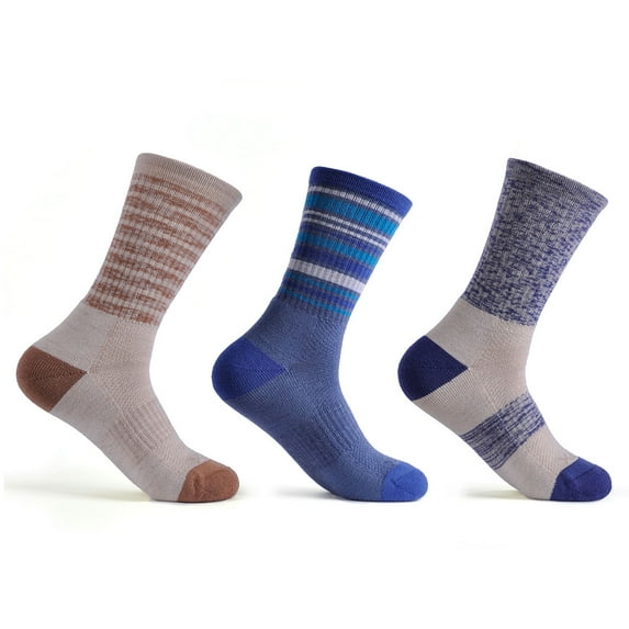 SOLAX Men's 72% Merino Wool Hiking Socks Outdoor Trail Trekking Cushioned Breathable Crew Socks 3 Pairs (MD Asst59)