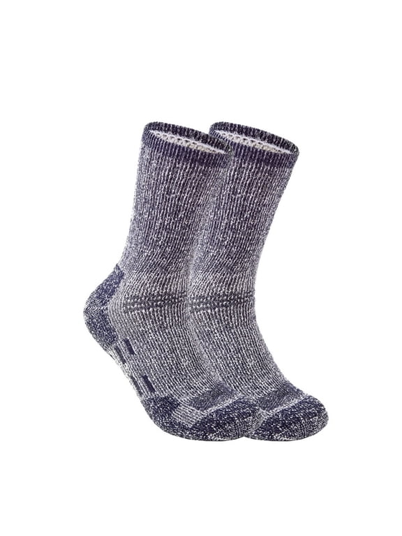 Mens Merino Wool Hiking Socks Outdoor Full Cushion Warm Trail Crew Socks 2 Pairs (LG Navy183)