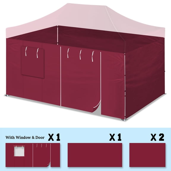 SOLAXO 14.8'x6.54' Canopy Sidewall ONLY for 10'x15' Pop Up Canopy Party Tent with Zipper Door, 4 Pack, Burgundy