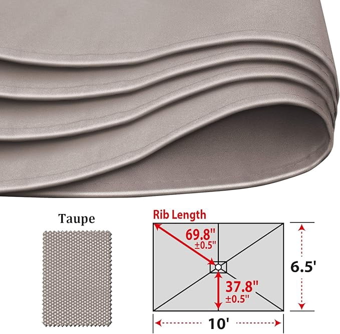 SOLAXO 6-Rib 10'x6.5' Solar Patio Umbrella Replacement Canopy cover for Outdoor