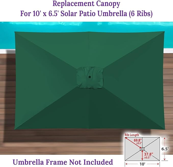SOLAXO 6-Rib 10'x6.5' Solar Patio Umbrella Replacement Canopy cover for Outdoor