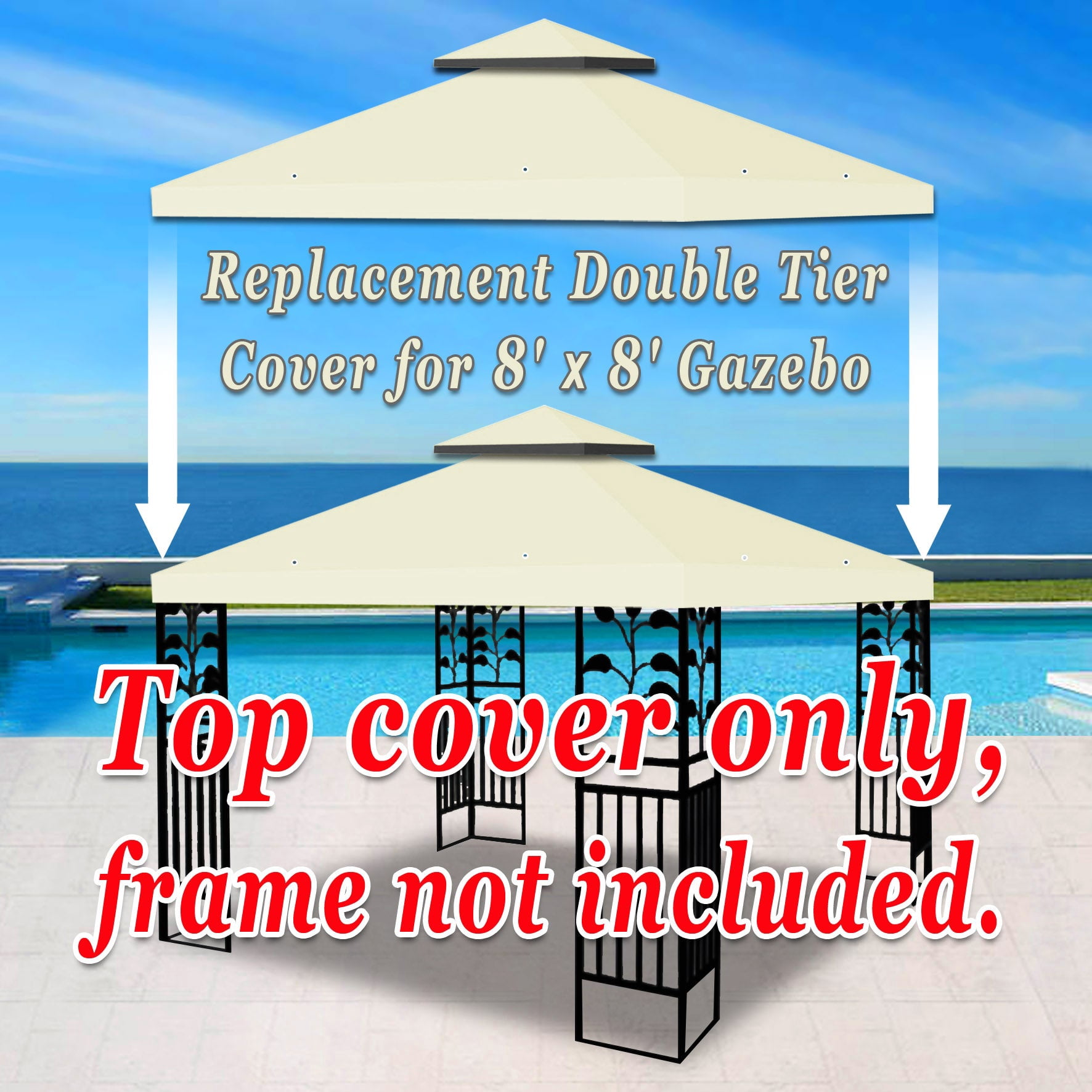 SOLAXO 8'X8' Replacement Canopy Top 2-Tier Gazebo Sunshade Replacement Top Cover Patio Pavilion (Ecru)