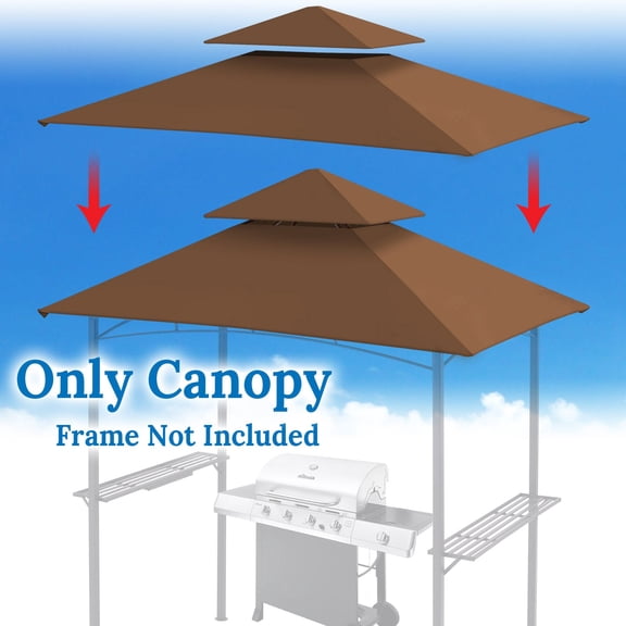 SOLAXO 8'x5' Outdoor Grill Gazebo Replacement Canopy 2-Tier BBQ Grill Gazebo Roof Patio Pavilion Cover Top Garden Porch Backyard, Brown