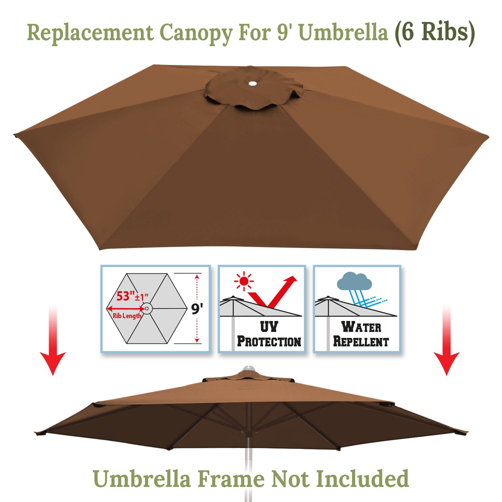 SOLAXO 9ft 6ribs Umbrella Canopy Cover Replacement Top Canopy for Patio Umbrella