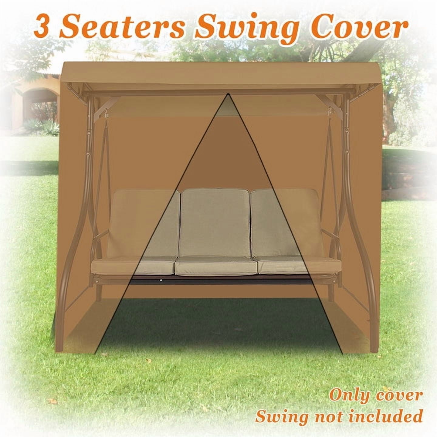 SOLAXO Outdoor Furniture set Patio Swing Cover 3-Seat Swing Hammock Canopy Protector, Tan