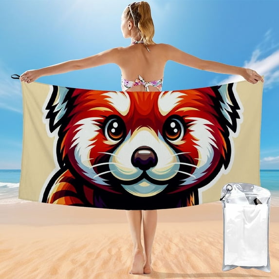 Orinice Red Panda Quick Dry Bath Towel 27.5x55in Ultra-Fine Fiber Beach Towel Tropical Print Non-Fading Lightweight Compact Travel Towel 55x27.5in