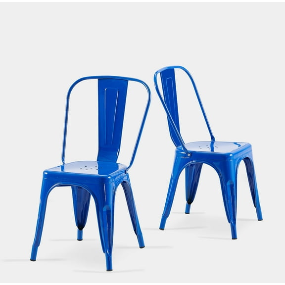 SOLEGGIATA Blue Metal Dining Chairs Set of 4 - 18 inch Seat Height Modern Stackable Tolix Chairs for Kitchen,Cafe,Bistro,Outdoor Victoria Blue