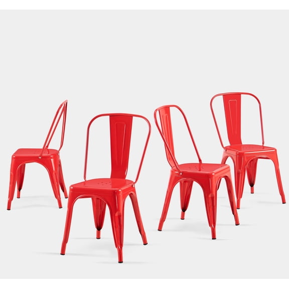 SOLEGGIATA Metal Chairs Set of 4 Dining Chairs Modern Stackable Tolix Chair for Kitchen Cafe Bistro Restaurant Dining Room Outdoor Salsa Red
