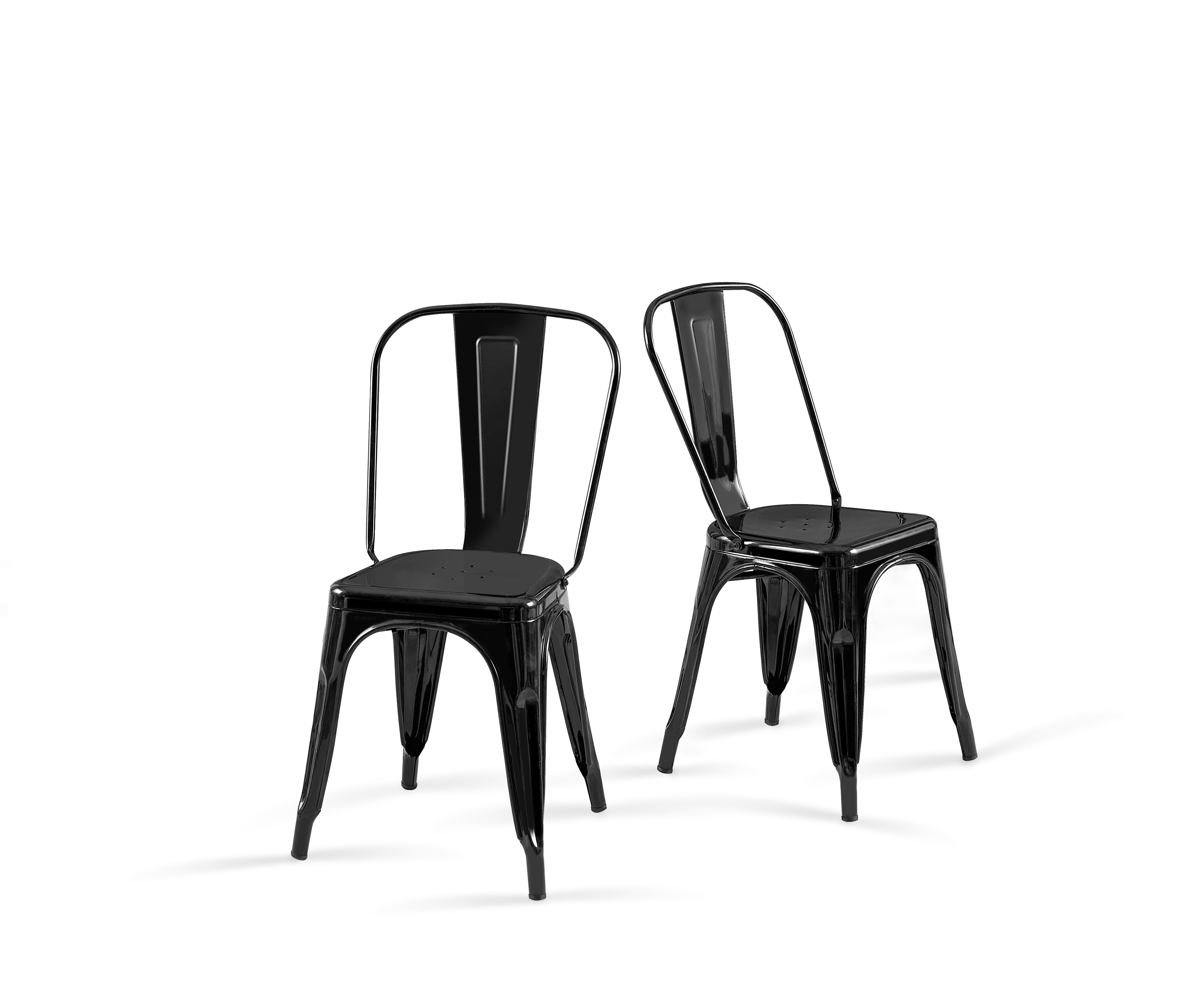 SOLEGGIATA Metal Dining Chair Set of 2 Stackable Indoor Outdoor Industrial Vintage Chairs Obsidian Black Color