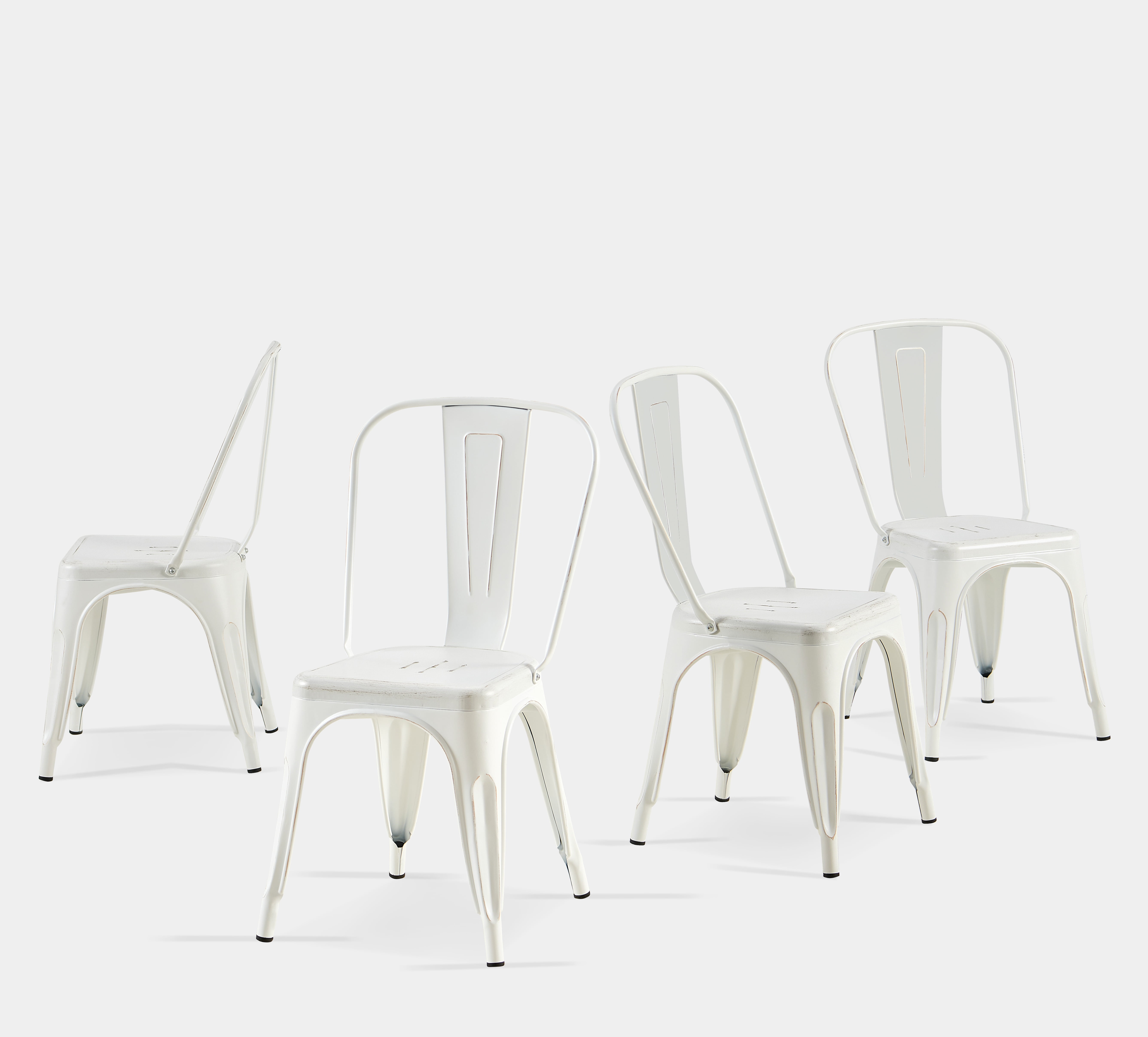 White Powder-Coated Metal Stackable Dining Chairs Set of 4