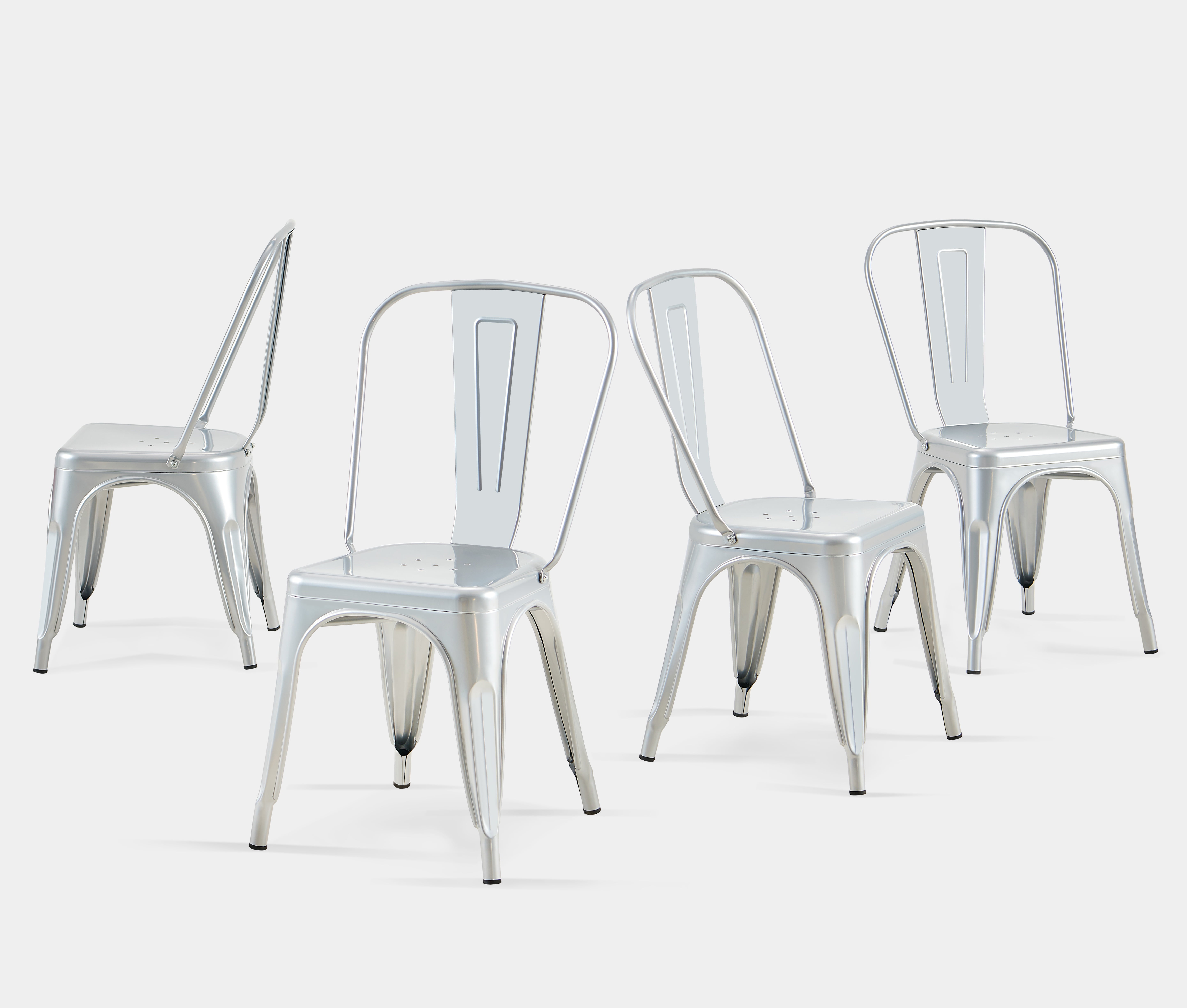 SOLEGGIATA Metal Dining Chairs Set of 4 Silver Outdoor Metal Chairs for Farmhouse Kitchen,Bistro,Dining Room,Patio Moonlight Silver Color