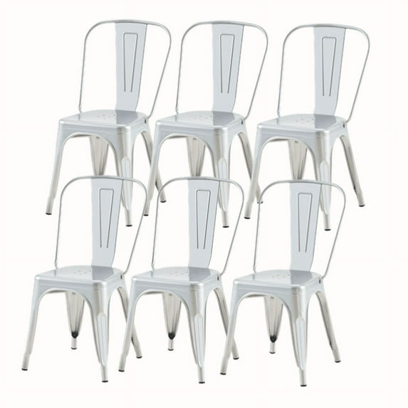 SOLEGGIATA Metal Dining Chairs Set of 6 Silver Outdoor Metal Chairs for Farmhouse Kitchen,Bistro,Dining Room,Patio Moonlight Silver Color