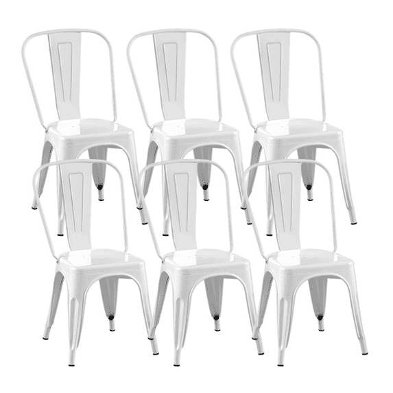 SOLEGGIATA Metal Dining Chairs Set of 6 Stackable Industrial Farmhouse Style Farmhouse Kitchen Cafe Indoor Outdoor Arctic White