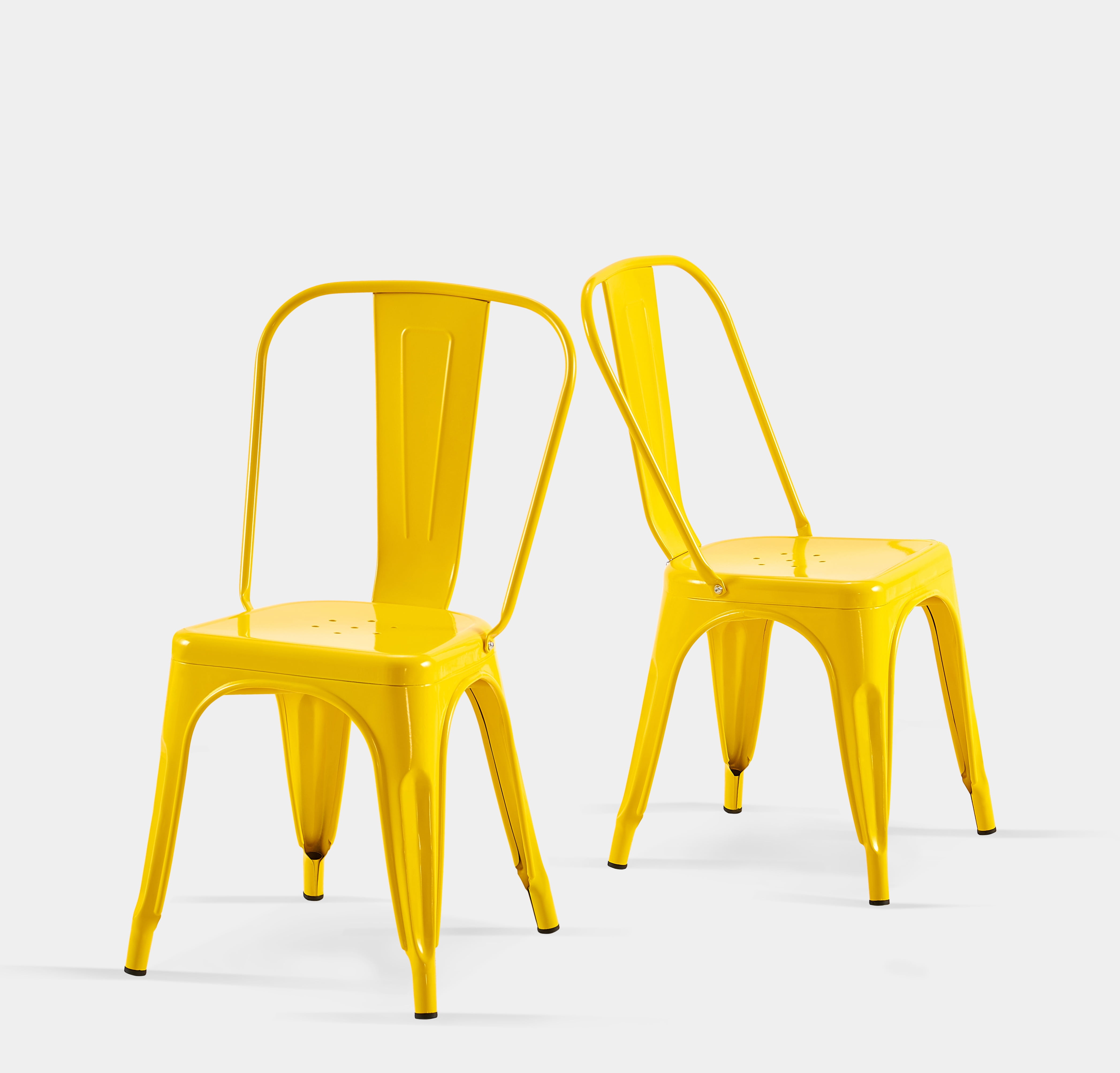 SOLEGGIATA Yellow Metal Dining Chairs Set of 2 Industrial Stackable Chairs Suitable for Indoor Outdoor Dining Room Kitchen Restaurant Cafe Daisy Yellow
