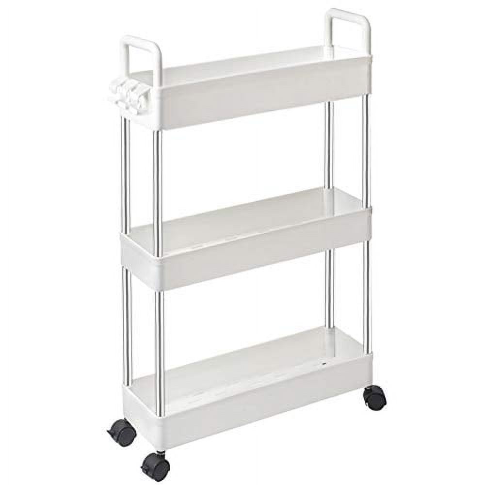 SOLEJAZZ Storage Cart 3Tier Slim Mobile Shelving Unit Rolling Bathroom