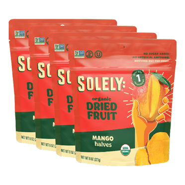 Solely Organic Dried Mango Halves, Large 4 Pack - Real Fresh Fruit, Portable On-the-Go Snack