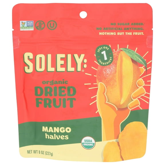 SOLELY Organic Dried Mango Halves, Large (Pack of 1) | One Ingredient | Vegan | Non-GMO | No Added Sugar NG01