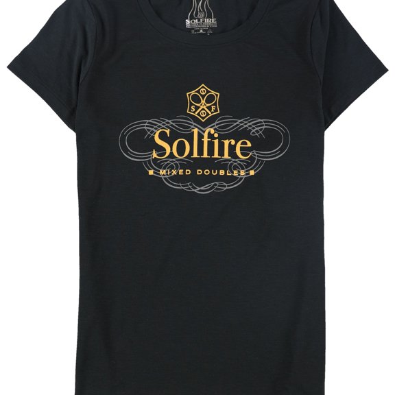 SOLFIRE Womens Mixed Doubles Graphic T-Shirt, Black, Small