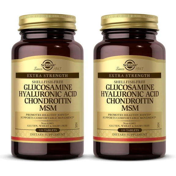 SOLGAR Glucosamine Hyaluronic Acid Chondroitin MSM - 120 Tablets, Pack of 2 - Promotes Healthy Joints, Supports Comfortable Movement - Non-GMO, Gluten Free - 80 Total Servings