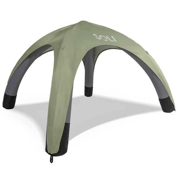 SOLI: Air Canopy 10' - Sage Green - Outdoor & Beach Self-Inflating Sun Tent, Shade Wall, UPF 50+, Pump-Stakes-Ropes, Lightweight & Portable, Backpack