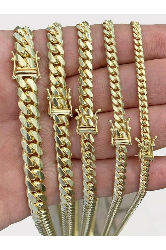 SOLID 10k Gold Miami Cuban link Chain Necklace 20"- 28"  Mens REAL 10KT 4mm-8mm (Widthofchain:7mm; ChainLength:24";)
