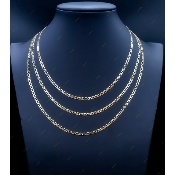 SOLID 10k Real Yellow Gold 3.2mm Mariner Anchor Link Chain Necklace, Real Solid 10K Yellow Gold, 10k Gold Chain, Solid Mariner Anchor Chain (Necklace length:20;)