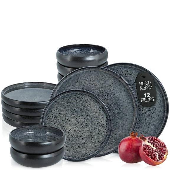 Solid 12-Piece Stoneware Dinnerware Set – Durable, Elegant Plates Bowls
