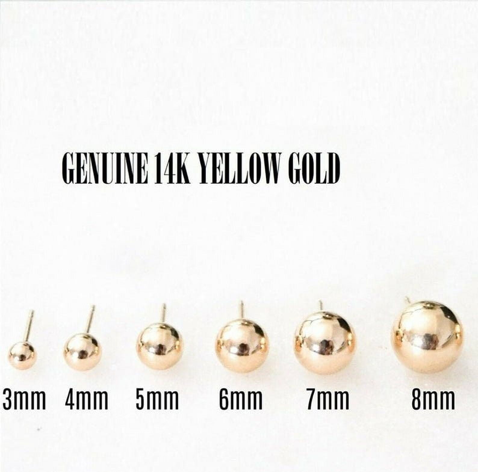 SOLID 14K Gold Ball Earrings, 3MM, 4MM, 5MM, 6MM, 7MM, 8MM ,Ball Earring Studs, Gold Push Back Studs Woman, Genuine Gold, With 14kt Backs