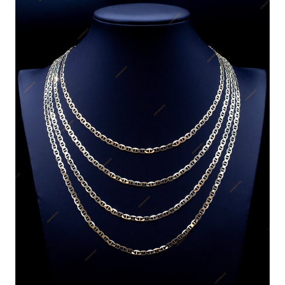 SOLID 14k Real Yellow Gold 4mm  Mariner Anchor Link Chain Necklace, Real Solid 14K Yellow Gold, 14k Gold Chain, Solid Mariner Anchor Chain (Necklace length:18;)