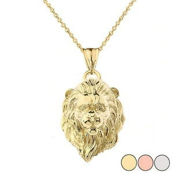 SOLID GOLD LION HEAD PENDANT NECKLACE IN (YELLOW/ROSE/WHITE) : 14K White Gold Pendant with 22" chain