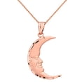 thumbnail image 1 of SOLID ROSE GOLD DIAMOND CUT CRESCENT MOON FACE PENDANT NECKLACE :  10K  Pendant with 20" chain, 1 of 1