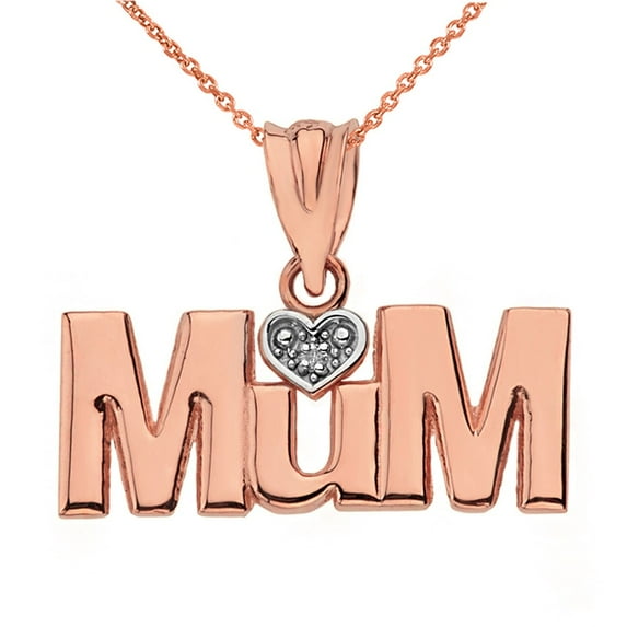 SOLID ROSE GOLD RHODIUM HEART DIAMOND MUM PENDANT NECKLACE : 14K Pendant with 16" chain