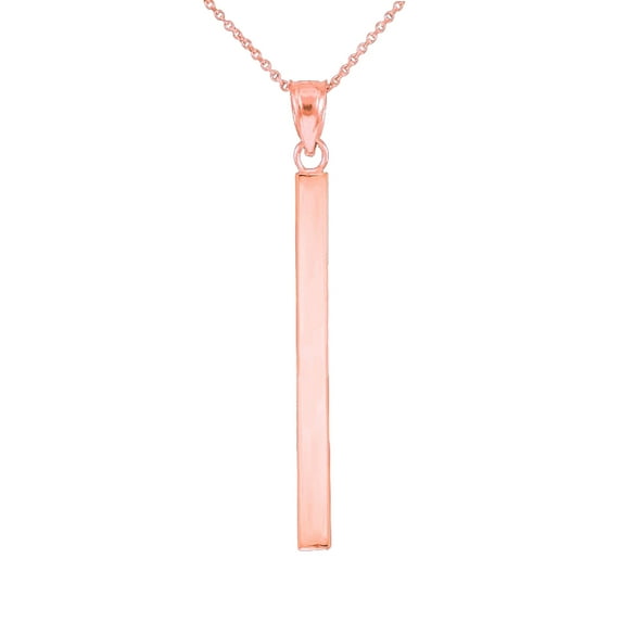 SOLID ROSE GOLD VERTICAL BAR PENDANT NECKLACE : 14K Pendant with 16" chain