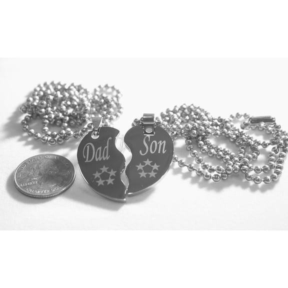 SOLID STAINLESS STEEL DAD  SON SMALL  SPLIT HEART NECKLACES LOVE FRIENDSHIP